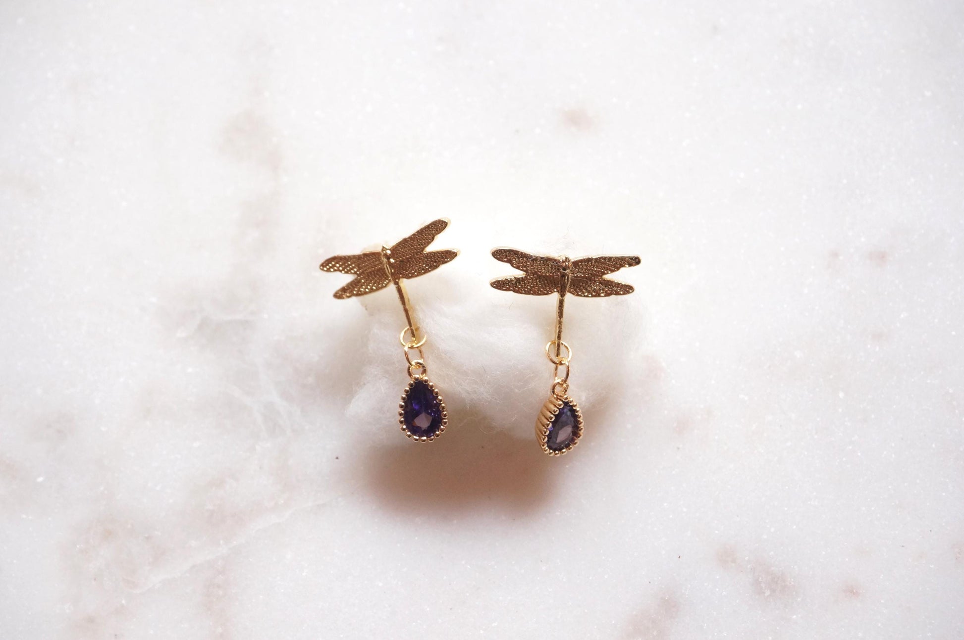 Dragonfly with Purple Gems Stud Earrings/ Y2K Dragonfly Earrings