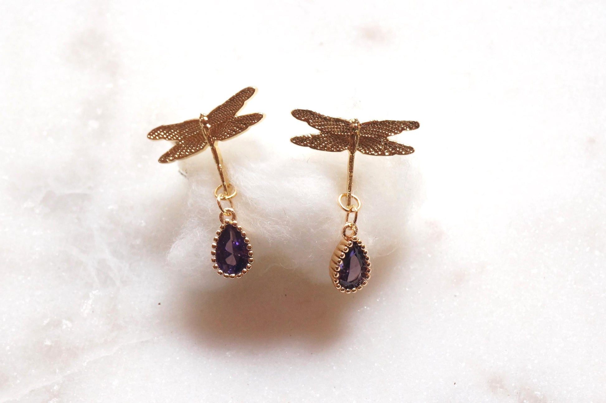 Dragonfly with Purple Gems Stud Earrings/ Y2K Dragonfly Earrings