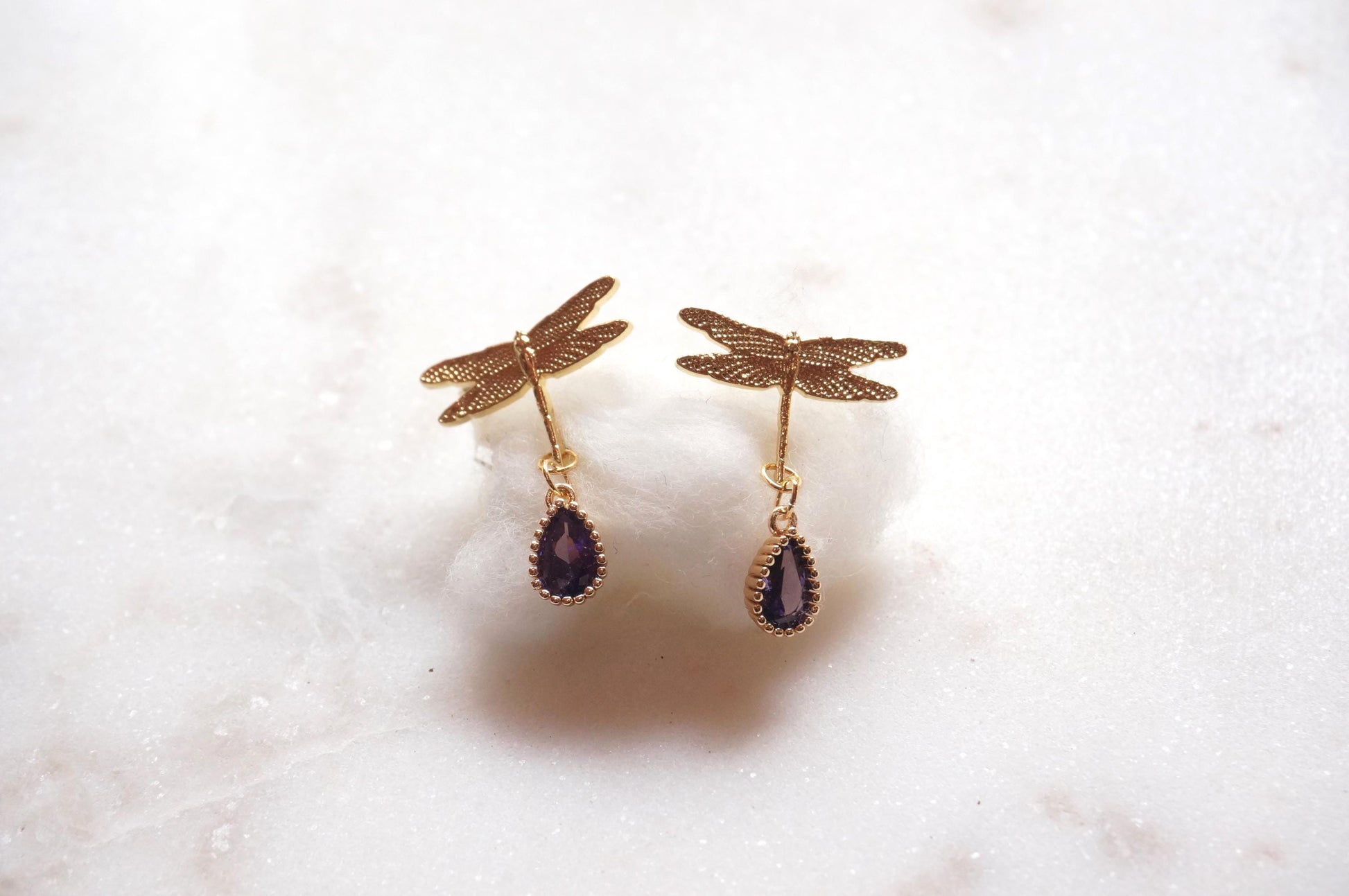Dragonfly with Purple Gems Stud Earrings/ Y2K Dragonfly Earrings