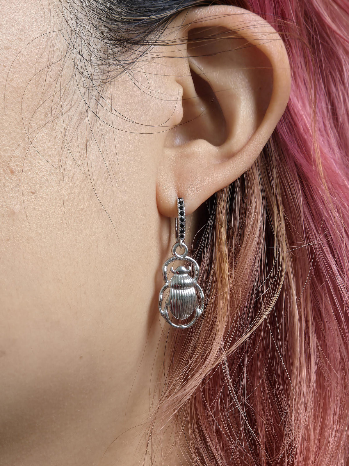 Egyptian Scarab Beetle Gold/Silver Huggie Earrings / Scarab Hoop Earrings