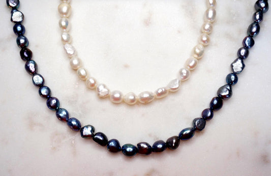Genuine Baroque Big Pearl Necklace: White and Peacock Black Pearls, 18k Gold Plated Brass Clasp