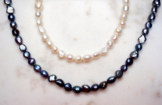 Genuine Baroque Big Pearl Necklace: White and Peacock Black Pearls, 18k Gold Plated Brass Clasp
