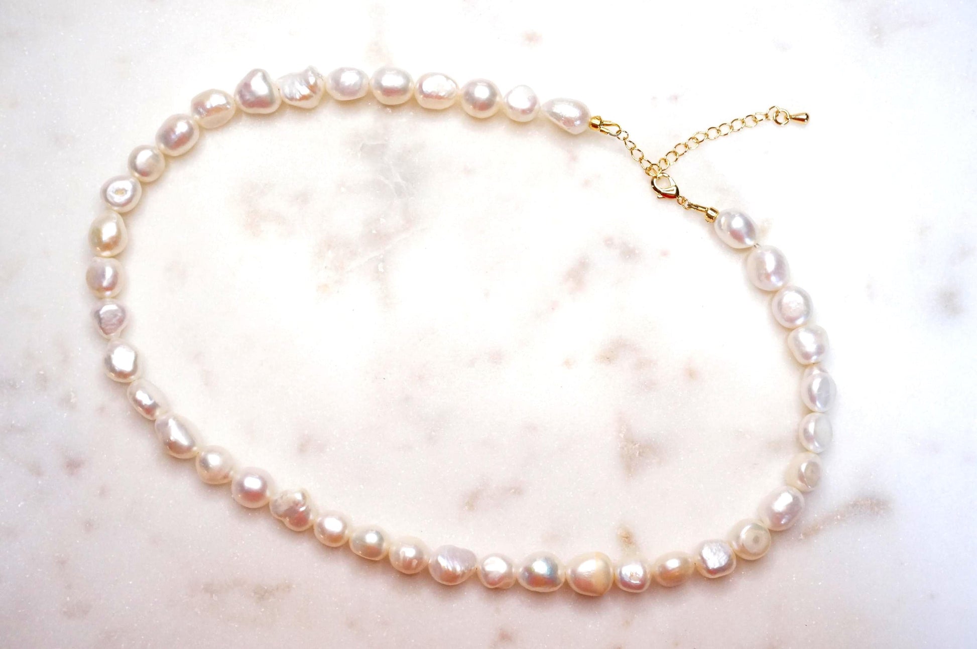 Genuine Baroque Big Pearl Necklace: White and Peacock Black Pearls, 18k Gold Plated Brass Clasp