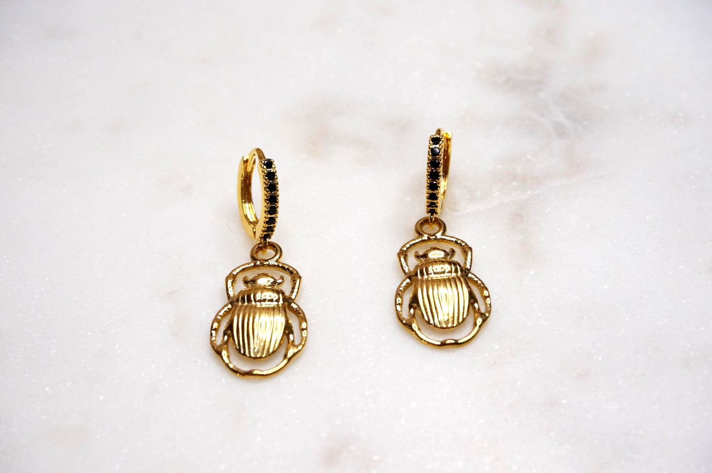 Egyptian Scarab Beetle Gold/Silver Huggie Earrings / Scarab Hoop Earrings