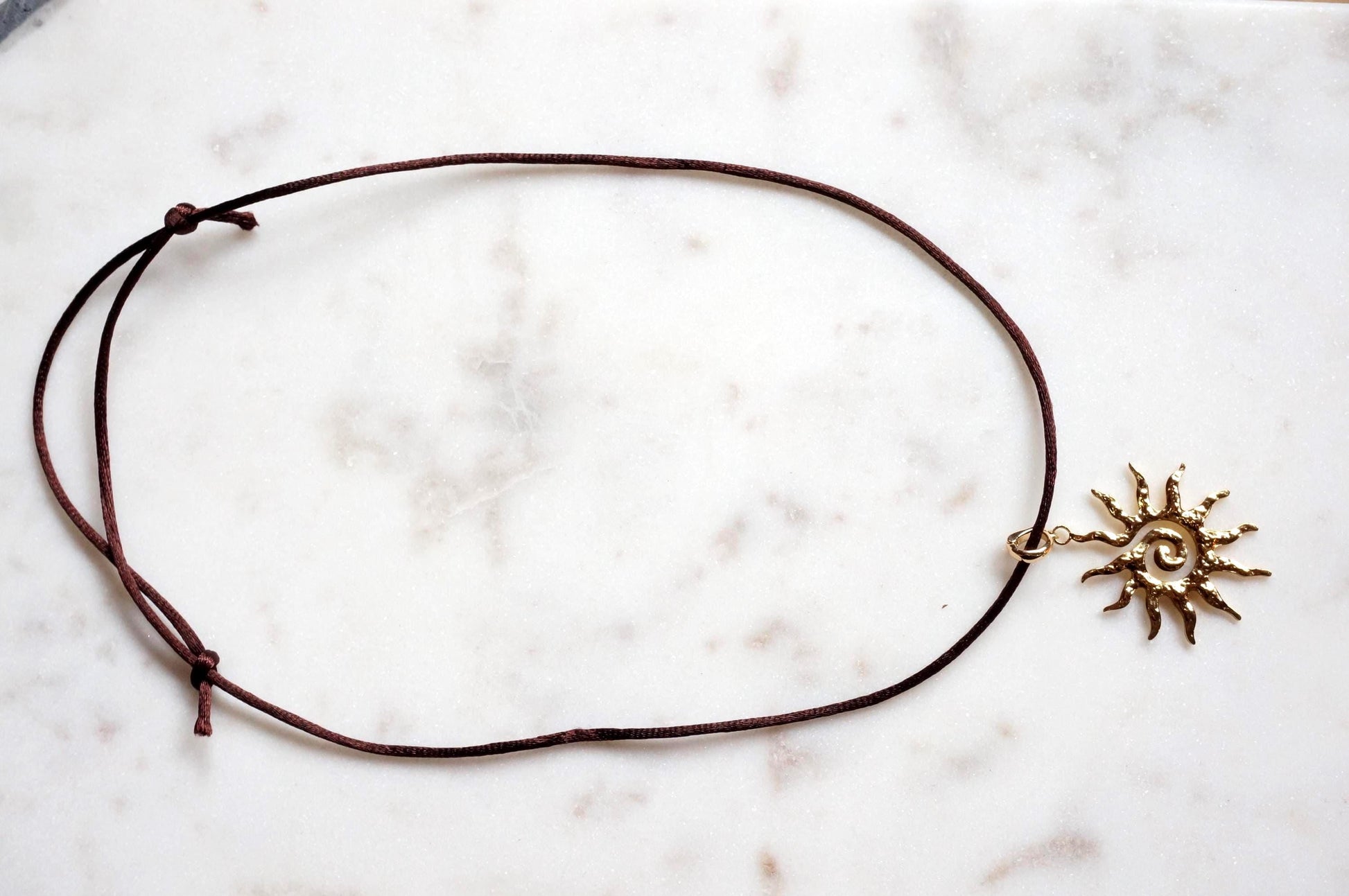 Sun gold/silver pendant Nylon Sateen Cord Necklace