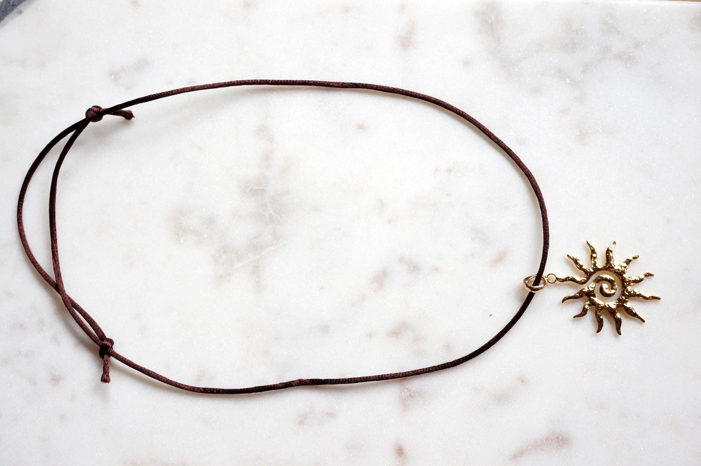 Sun Swirl Gold/Silver Pendant Sateen Cord Necklace
