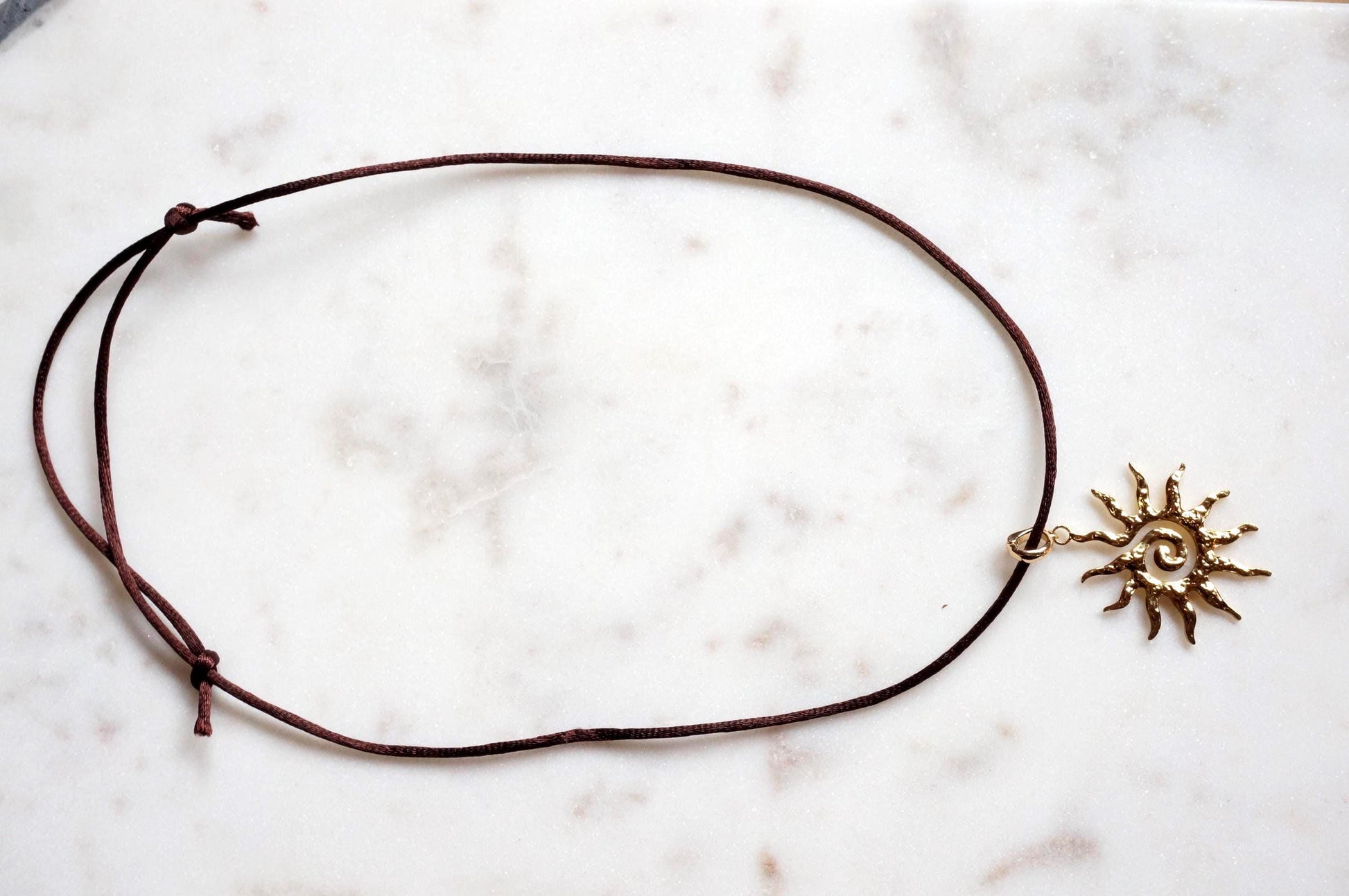 Sun Swirl Gold/Silver Pendant Sateen Cord Necklace