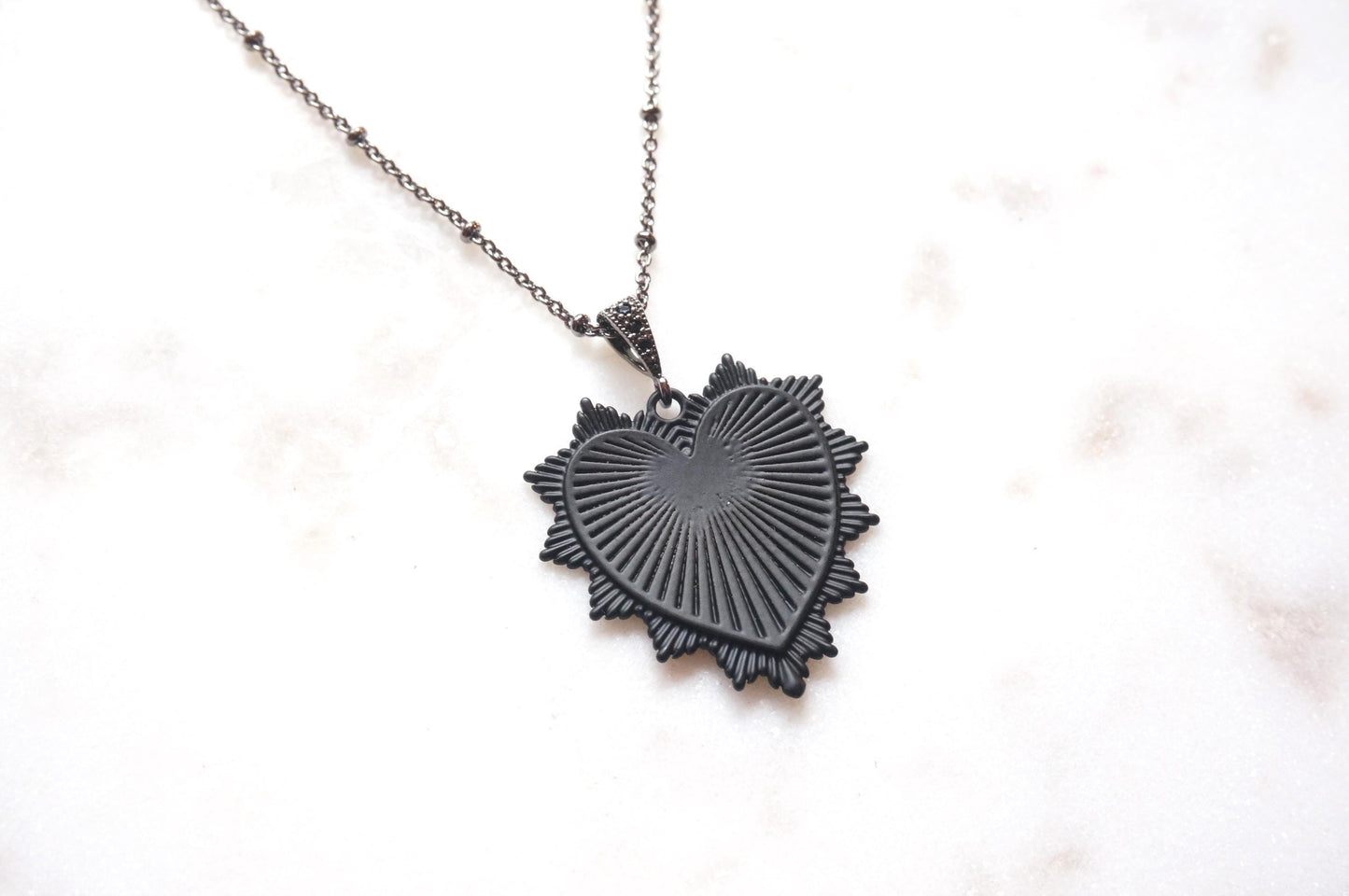 Black Radiant Heart Necklace