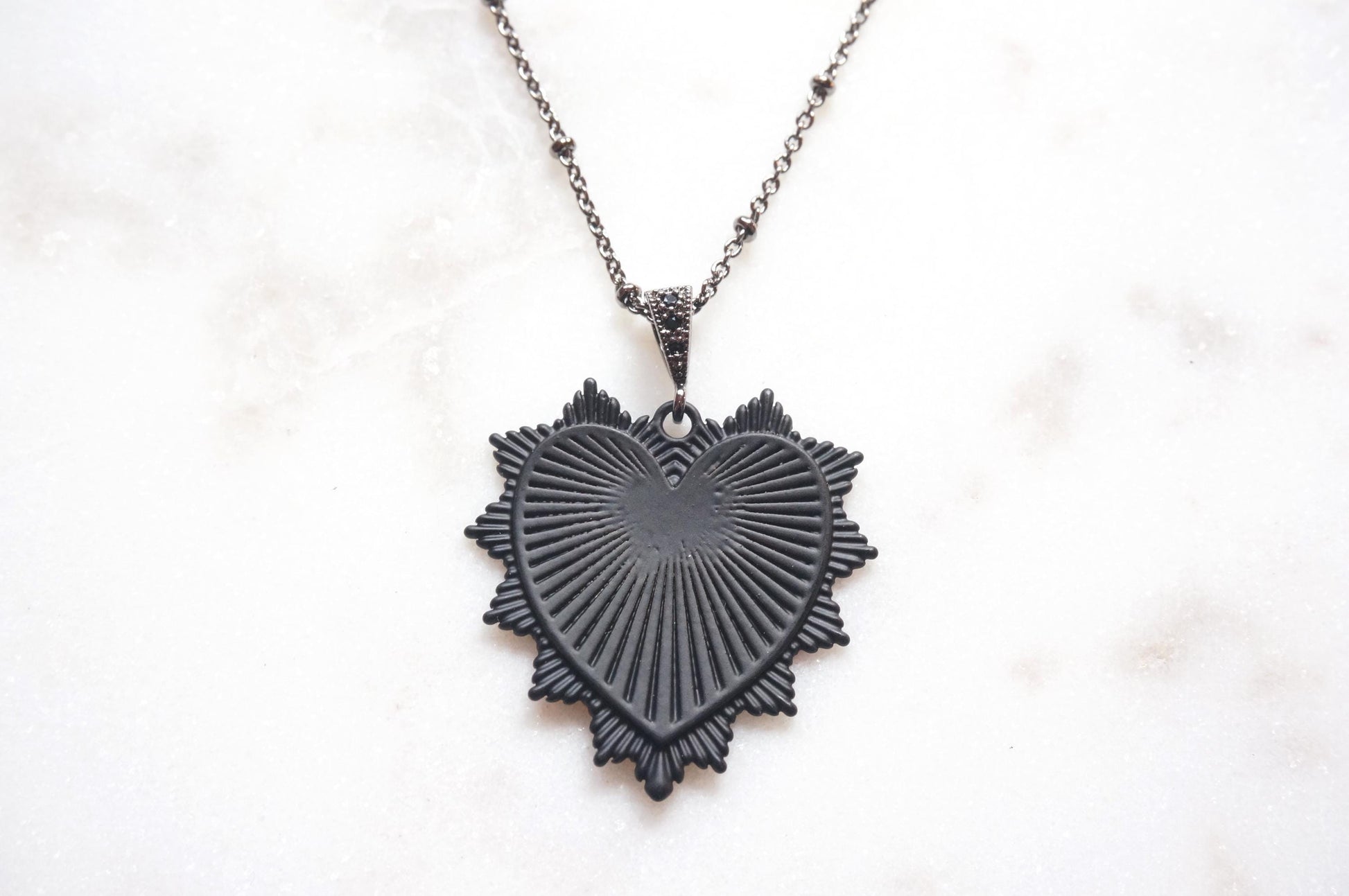 Black Radiant Heart Necklace
