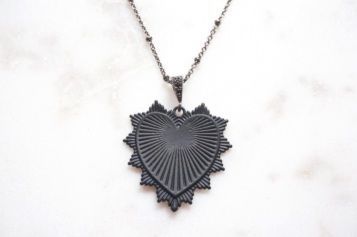 Black Radiant Heart Necklace