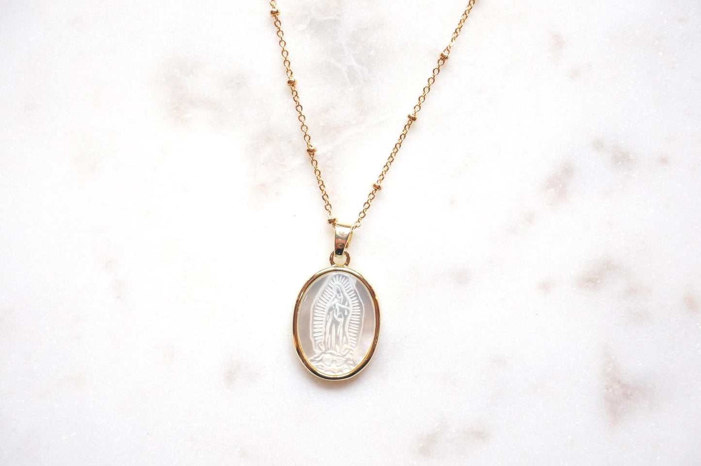 Our Lady of Guadalupe Mother of Pearl Necklace