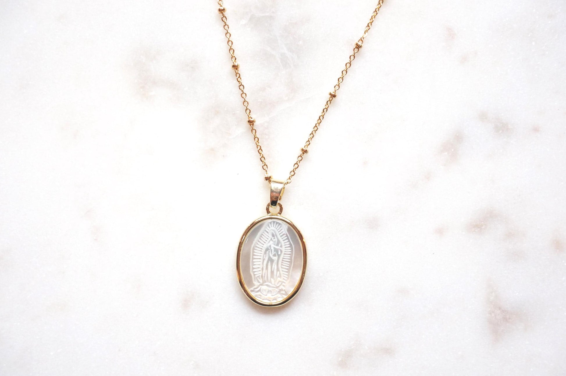 Our Lady of Guadalupe Mother of Pearl Necklace