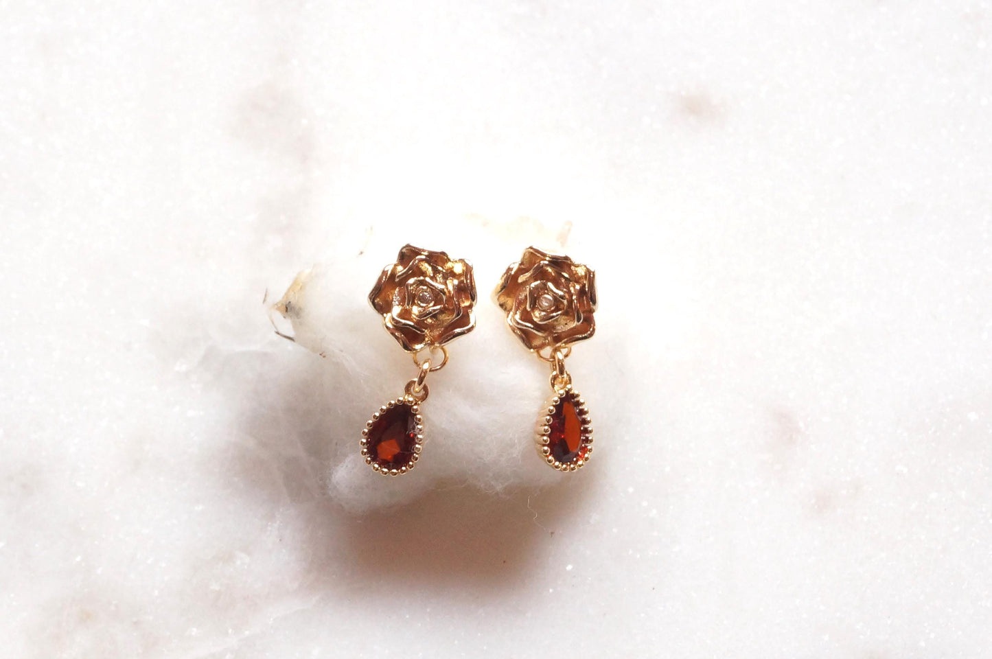 Red Rose Teardrop Stud Earrings