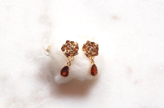Red Rose Teardrop Stud Earrings