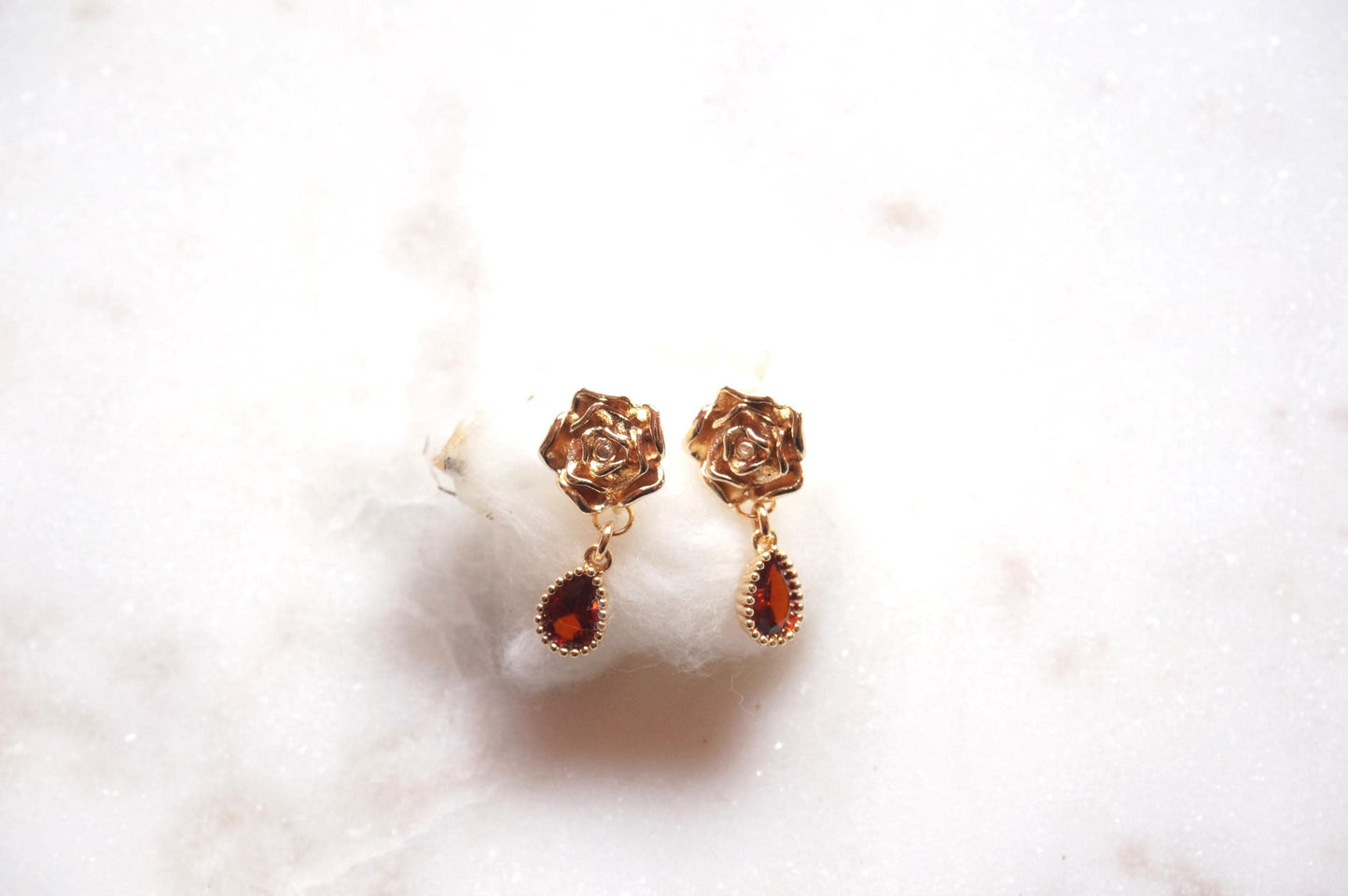 Red Rose Teardrop Stud Earrings