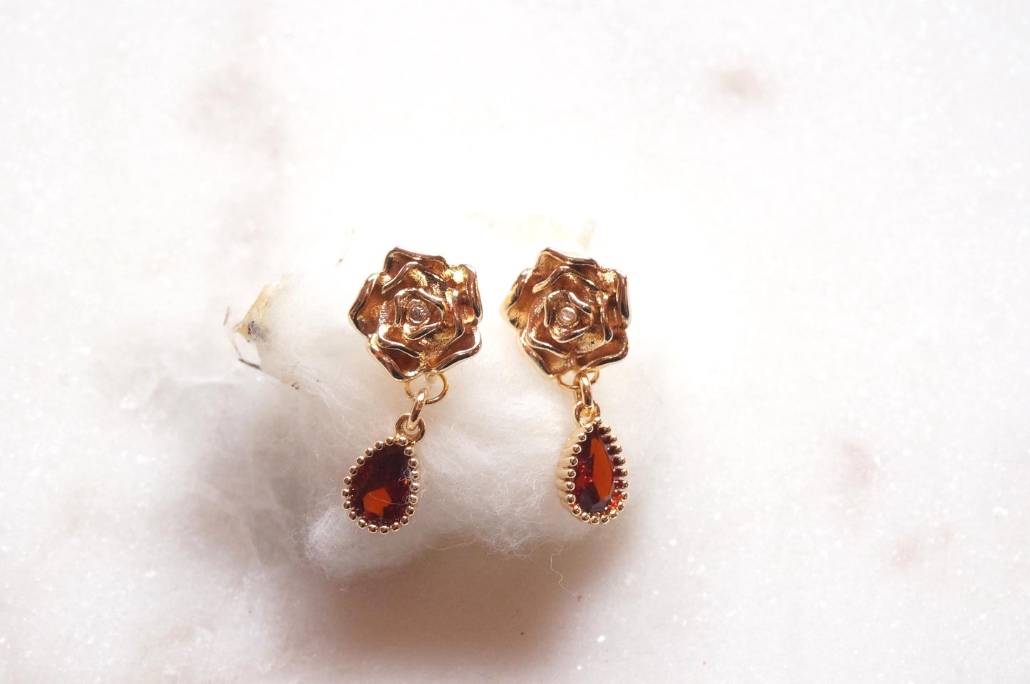 Red Rose Teardrop Stud Earrings