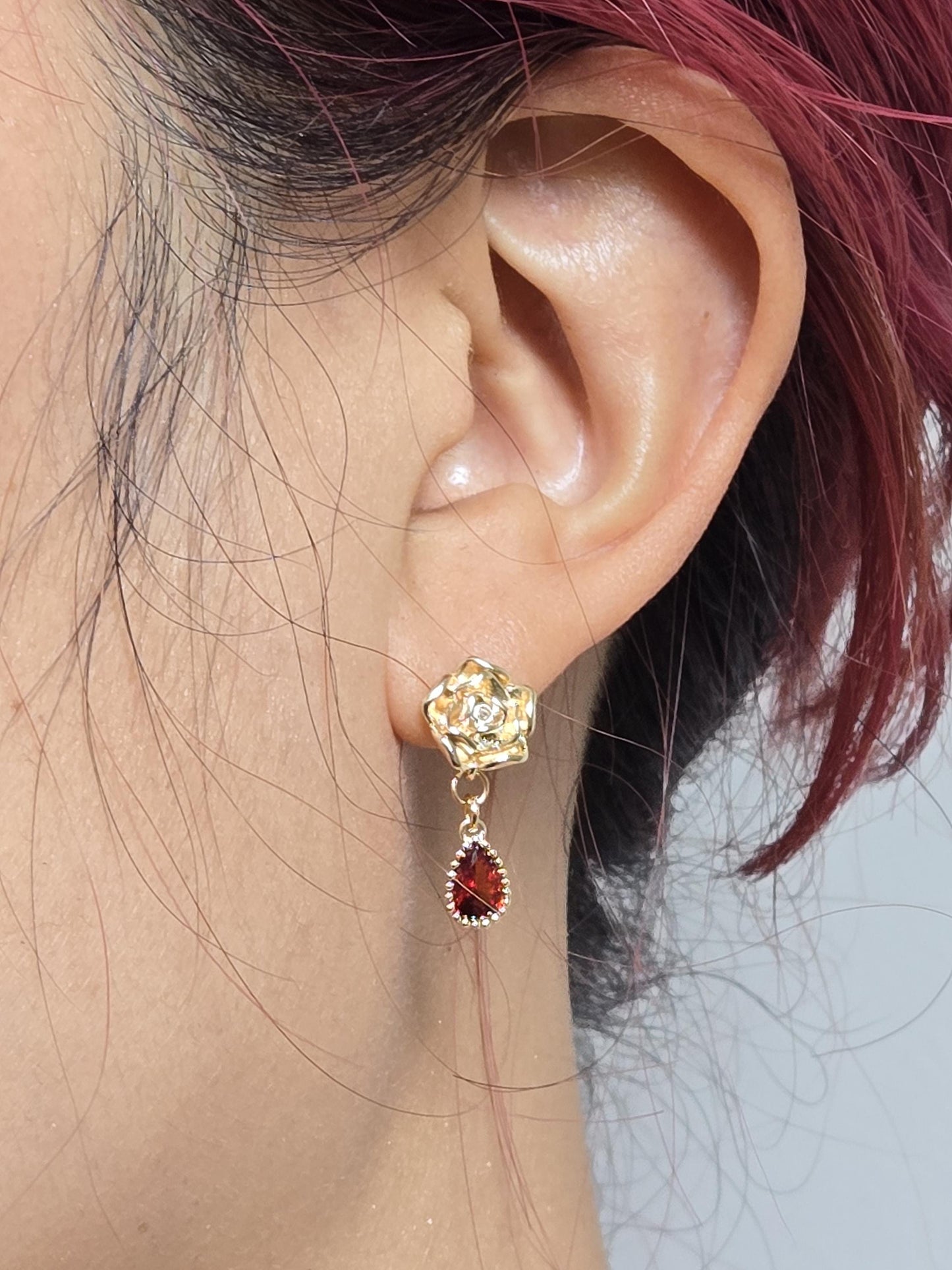 Red Rose Teardrop Stud Earrings