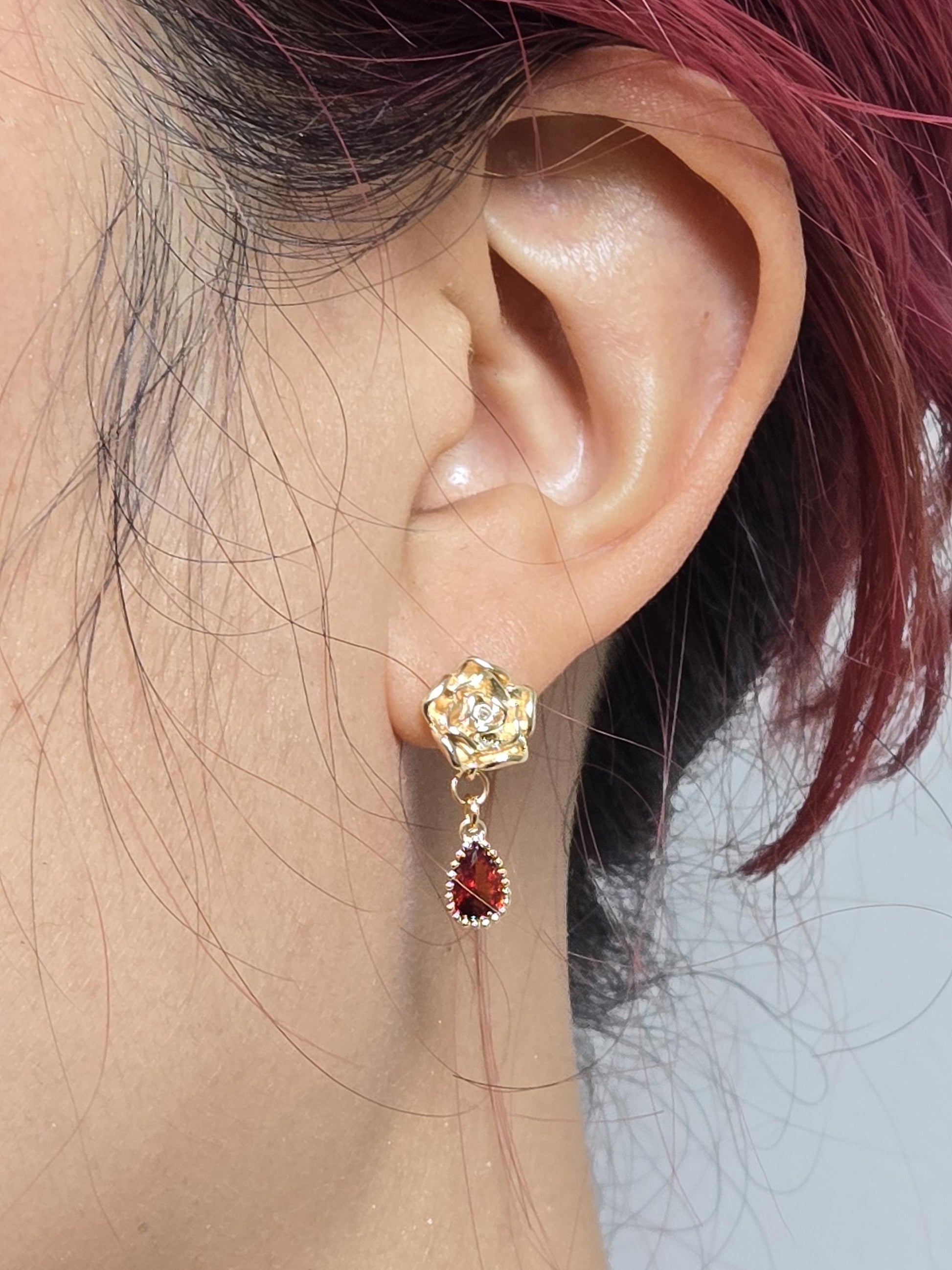 Red Rose Teardrop Stud Earrings