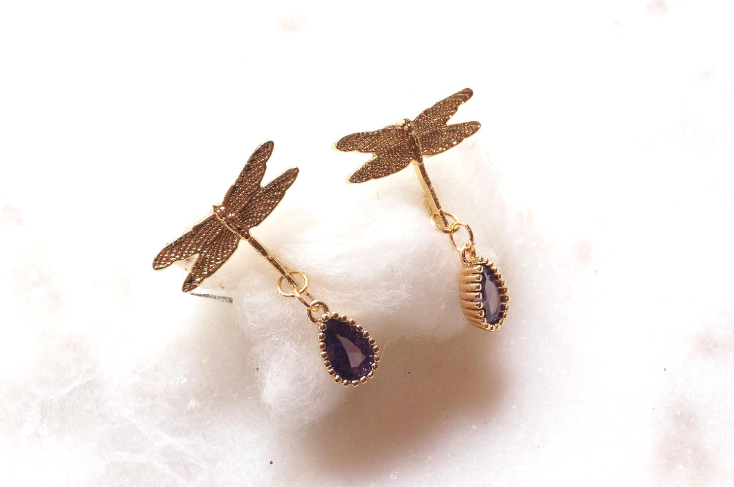 Dragonfly with Purple Gems Stud Earrings/ Y2K Dragonfly Earrings