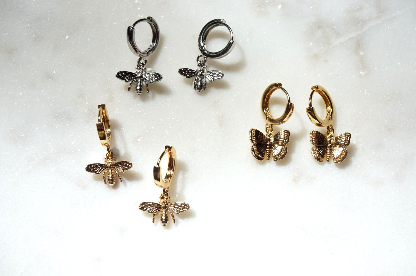 BUMBLE Gold/silver Bee/Butterfly Mix & Match Mini Hoop/Huggie Earrings
