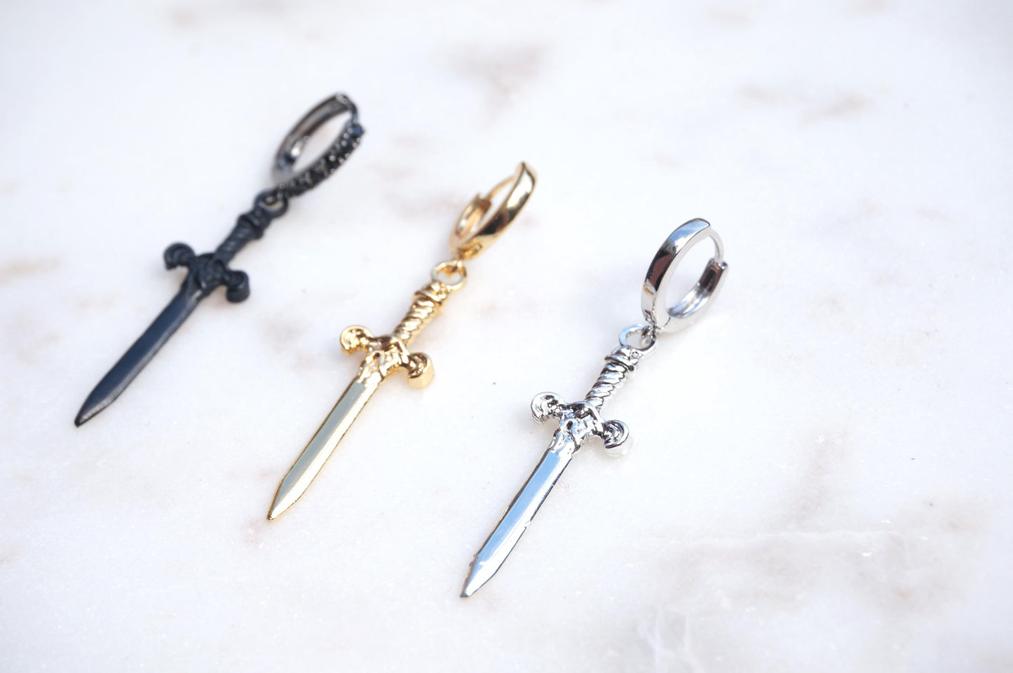 Gold/Silver/Gunmetal Antique Dagger SINGLE Huggie Hoop Earring / Tarot Sword Earring SINGLE