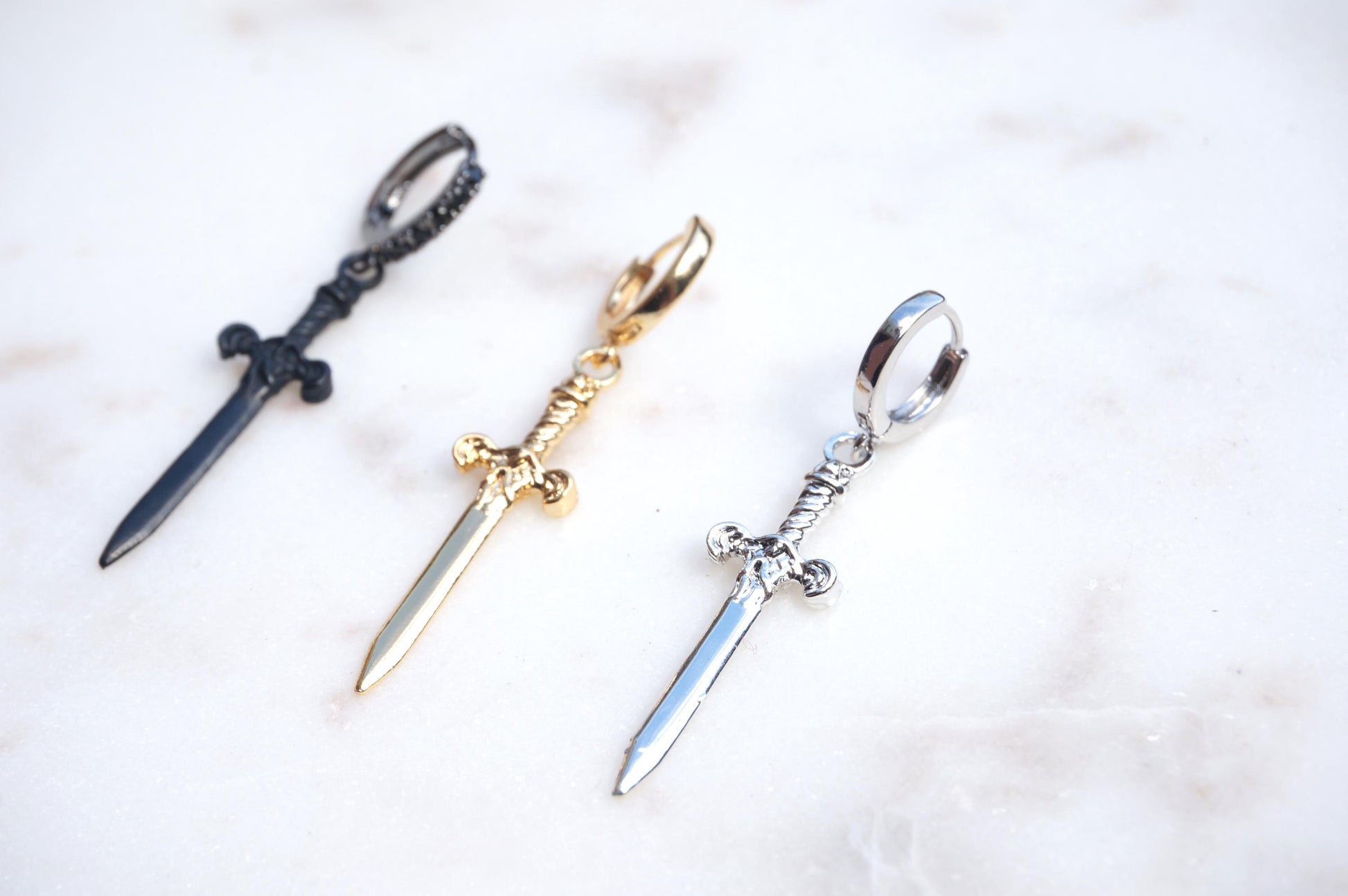 Gold/Silver/Gunmetal Antique Dagger SINGLE Huggie Hoop Earring / Tarot Sword Earring SINGLE
