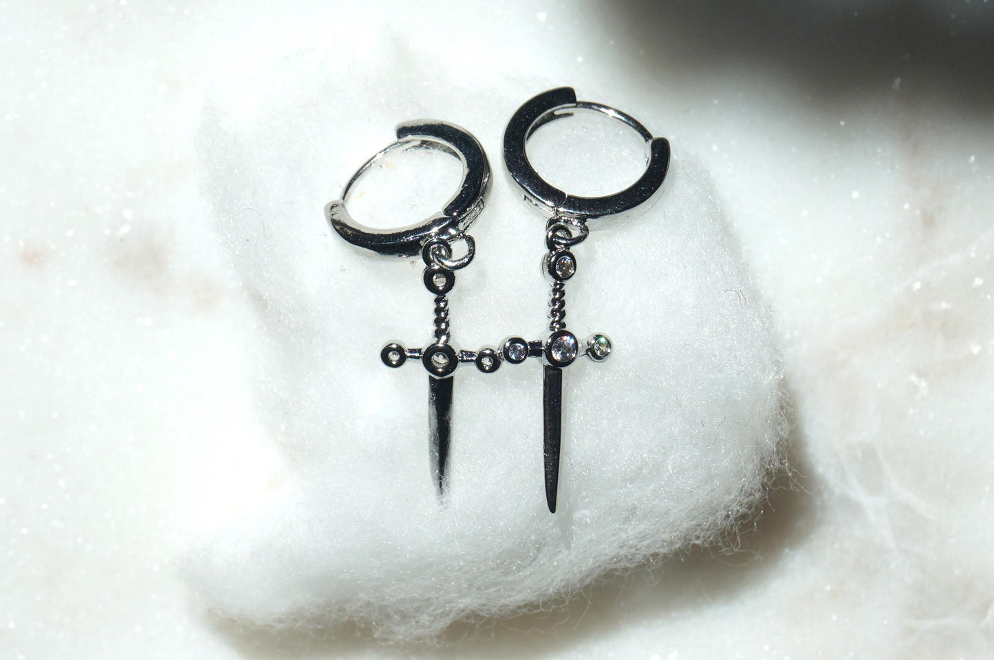Dainty Dagger Huggies Gold/Silver / Tiny Sword Hoop Earrings