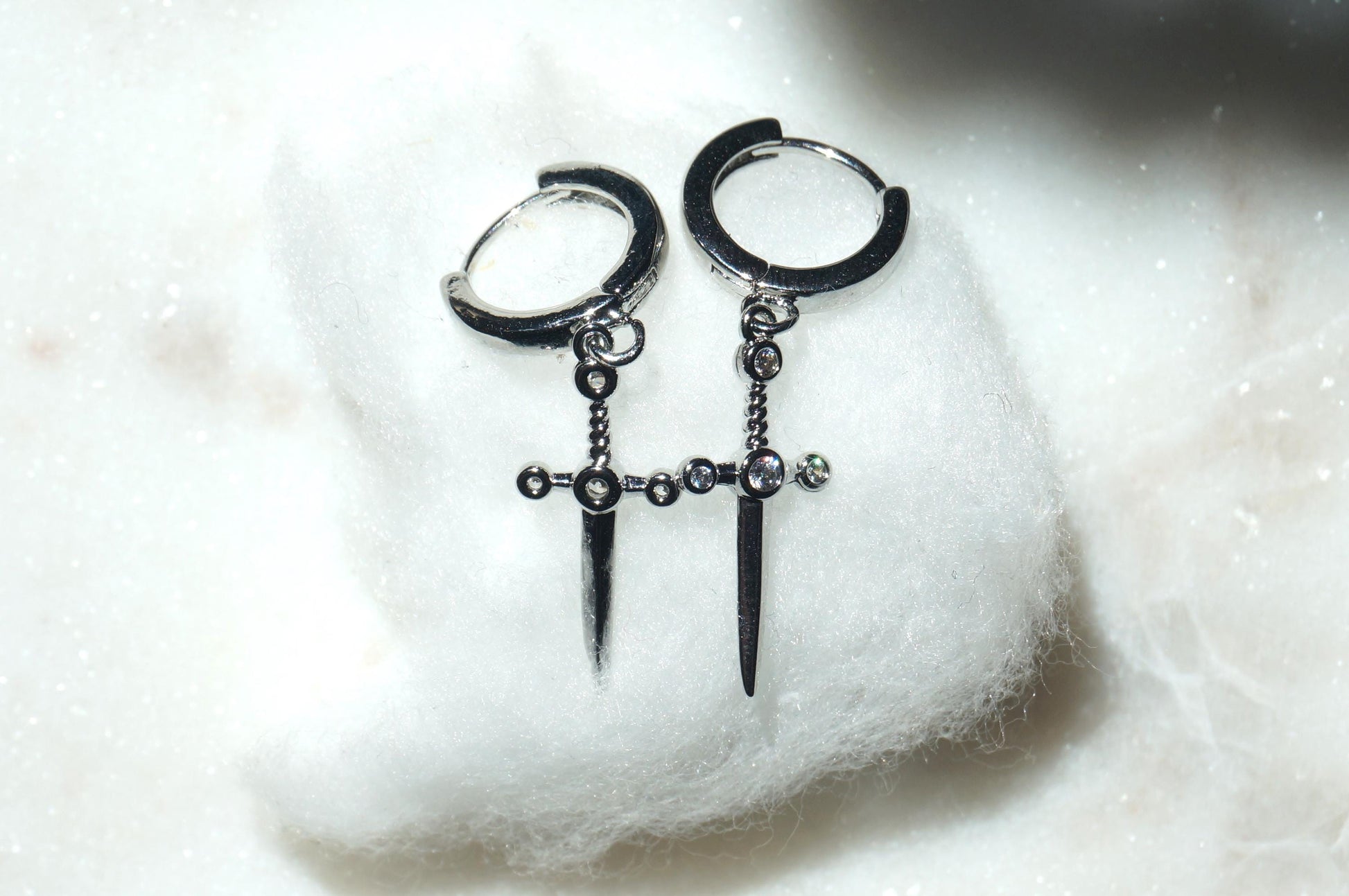 Dainty Dagger Huggies Gold/Silver / Tiny Sword Hoop Earrings