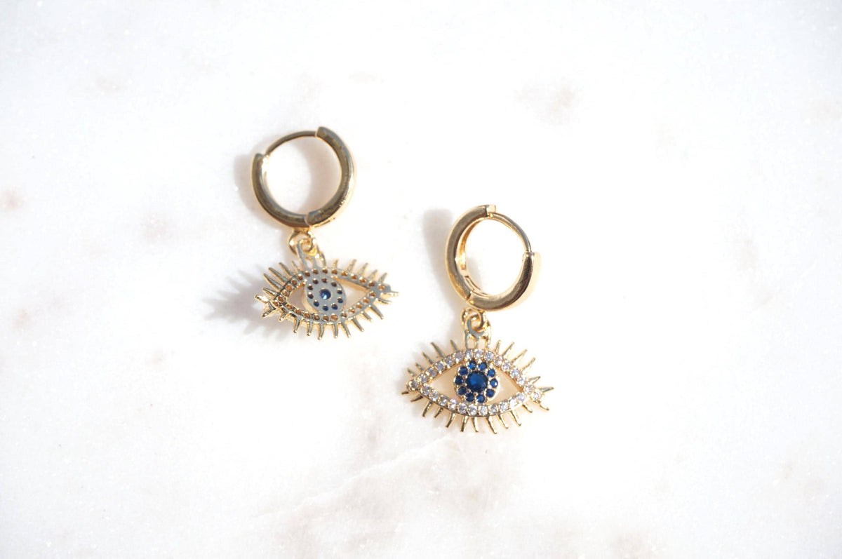 CALYPSO Evil Eye Gold Huggie Hoop Earrings