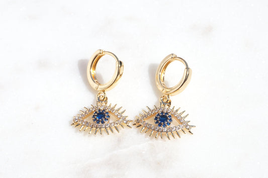 CALYPSO Evil Eye Gold Huggie Hoop Earrings
