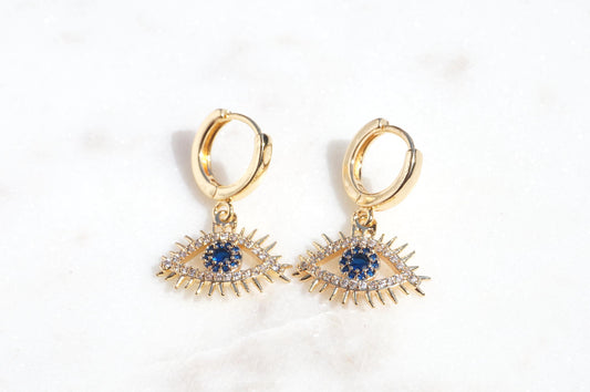 CALYPSO Evil Eye Gold Huggie Hoop Earrings