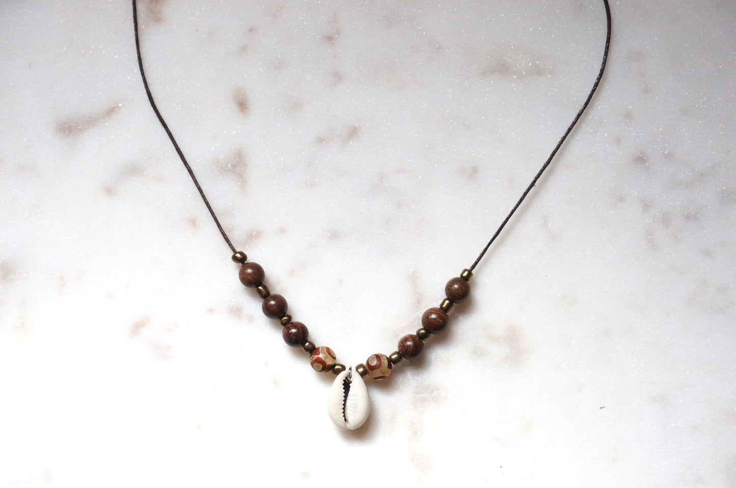 Cowrie Shell Beaded Waxed Cord Necklace