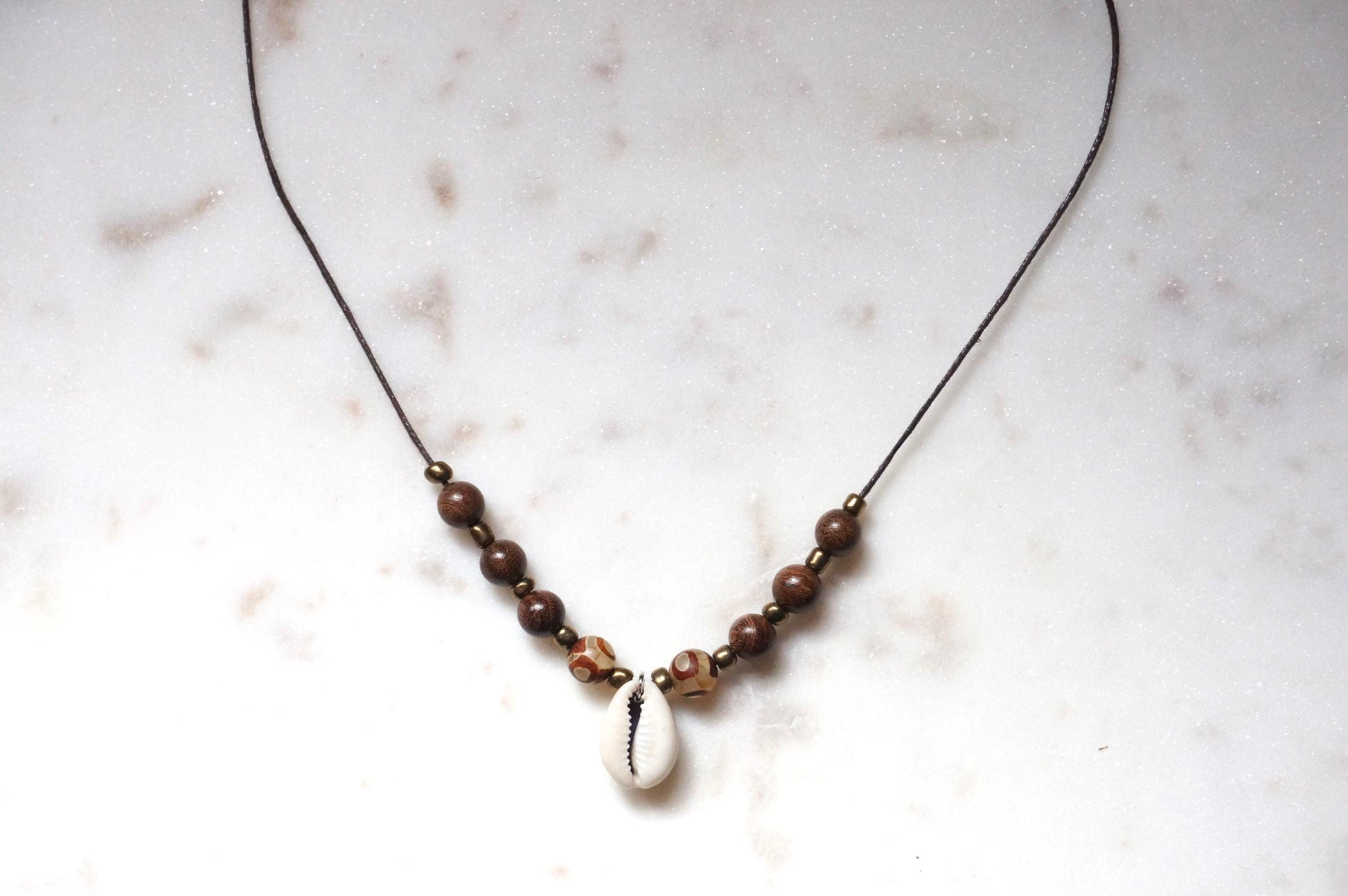 Cowrie Shell Beaded Waxed Cord Necklace