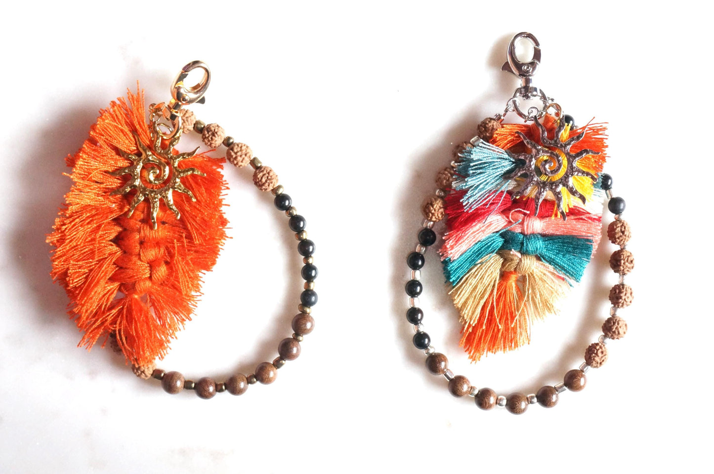 Boho Tassel and Beads Bag/Key Charms Gold/Silver