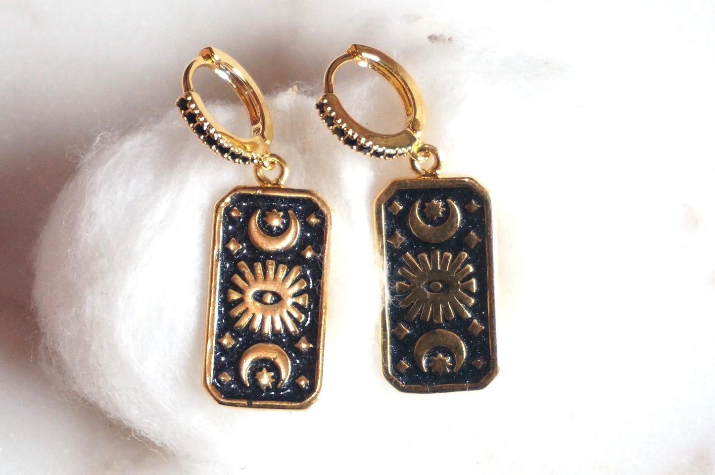 Black Magic Eye Plate Huggies/ Hoop Earrings