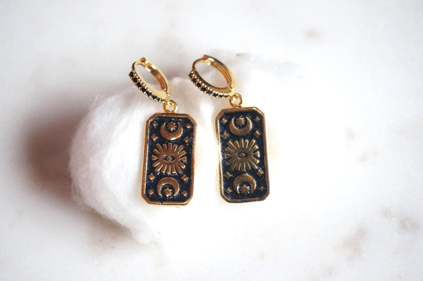 Black Magic Eye Plate Huggies/ Hoop Earrings