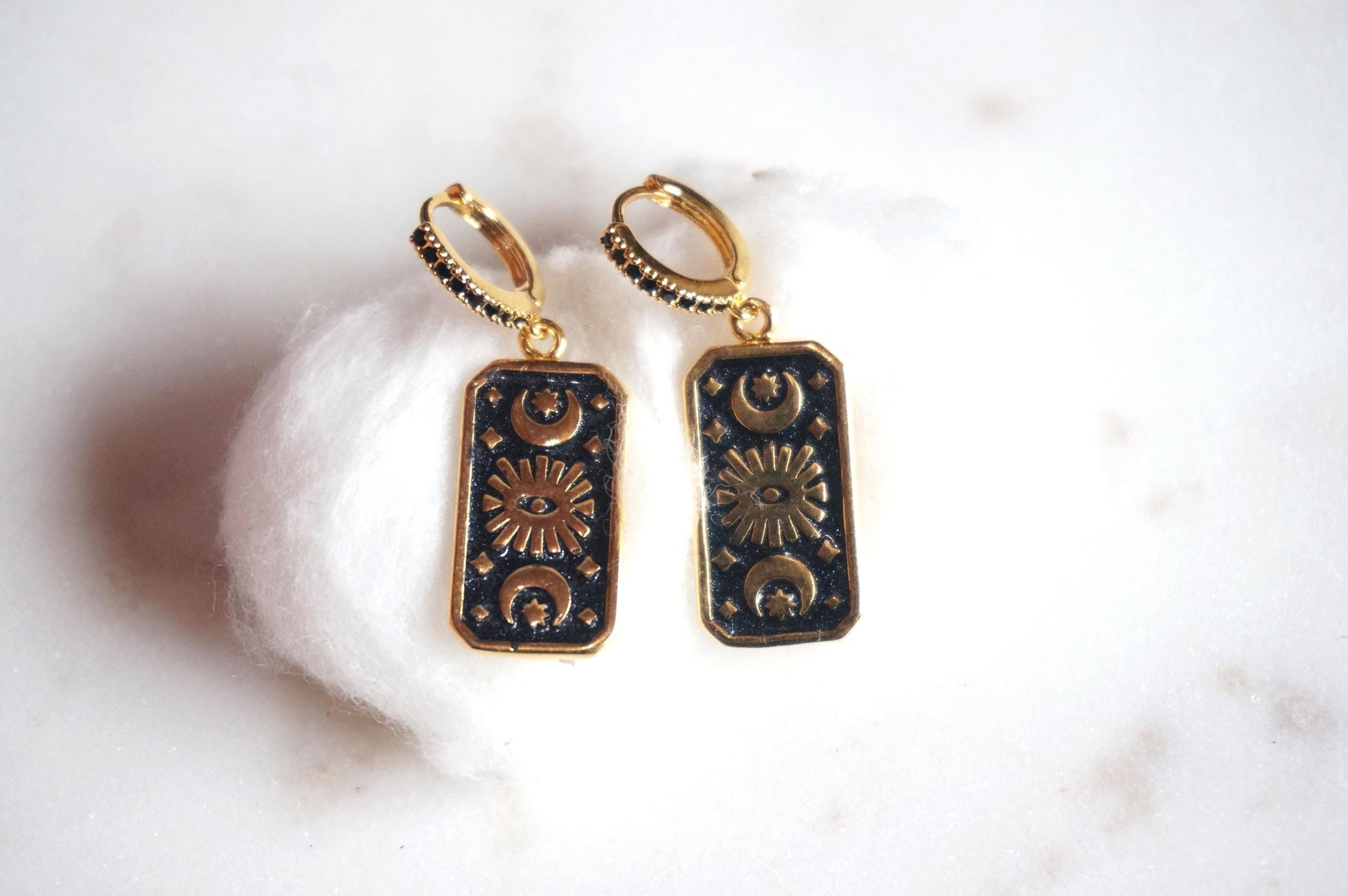 Black Magic Eye Plate Huggies/ Hoop Earrings