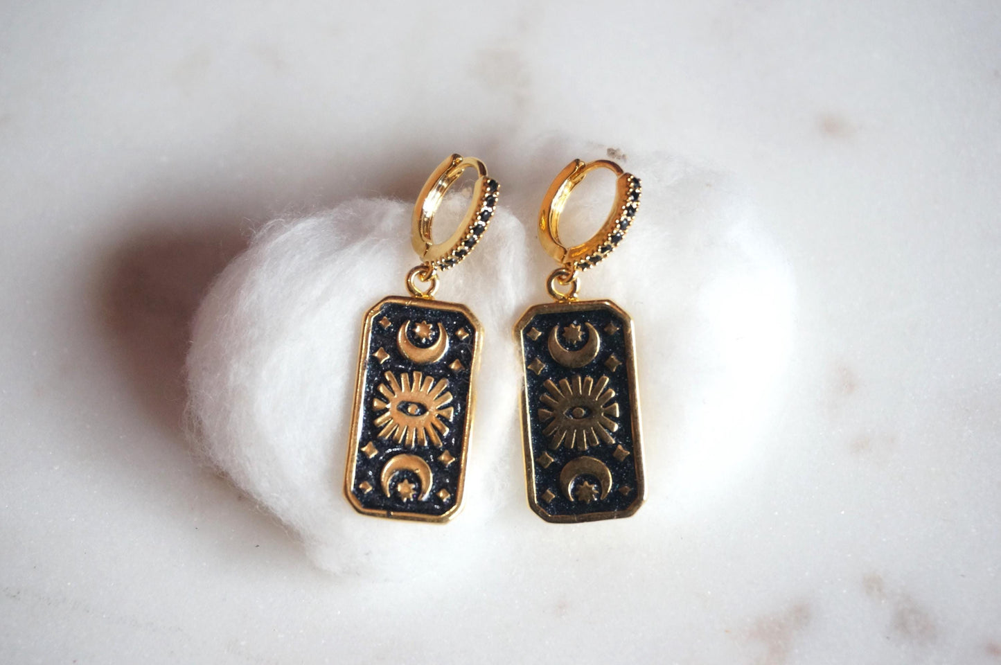 Black Magic Eye Plate Huggies/ Hoop Earrings
