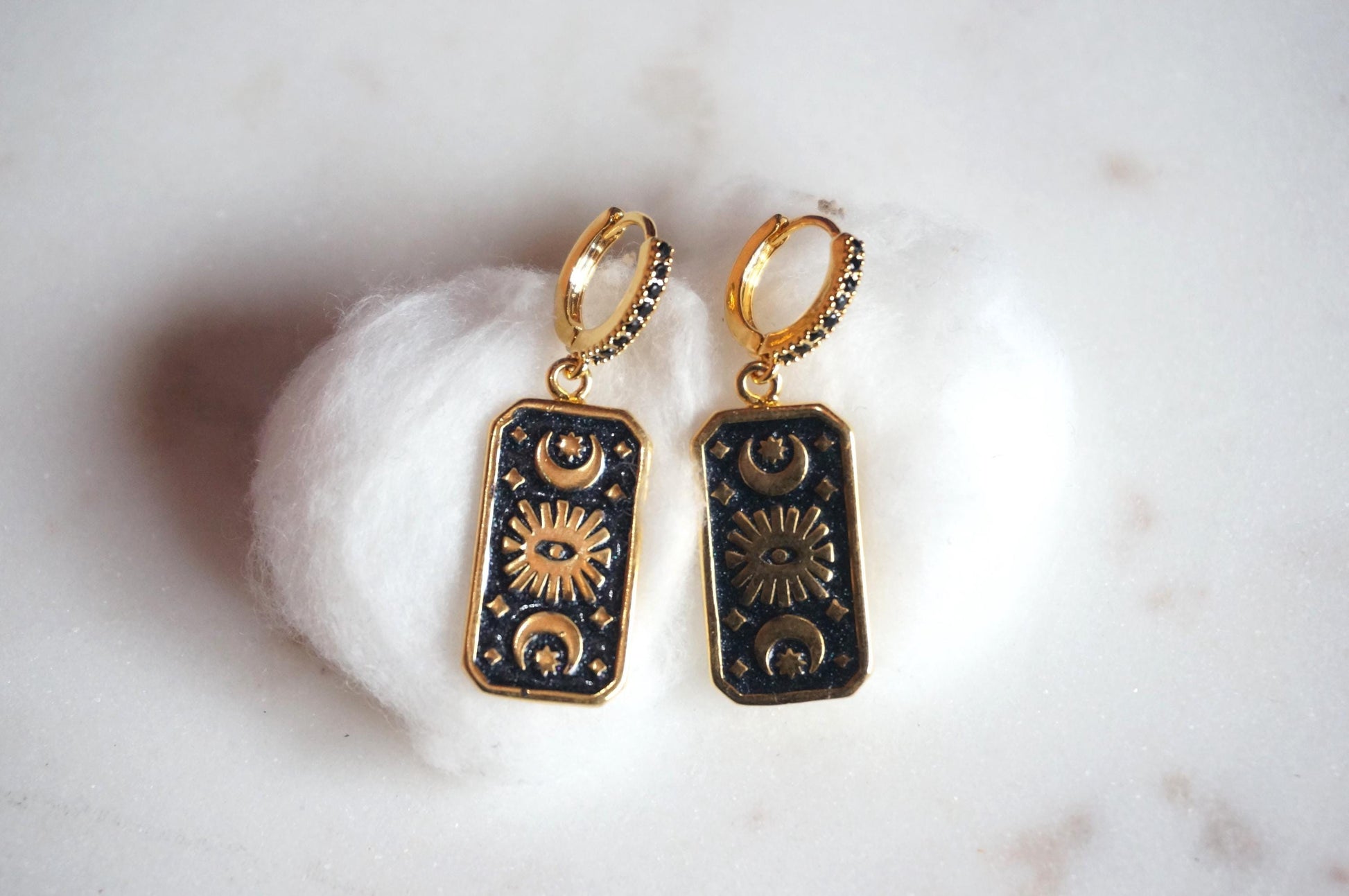 Black Magic Eye Plate Huggies/ Hoop Earrings