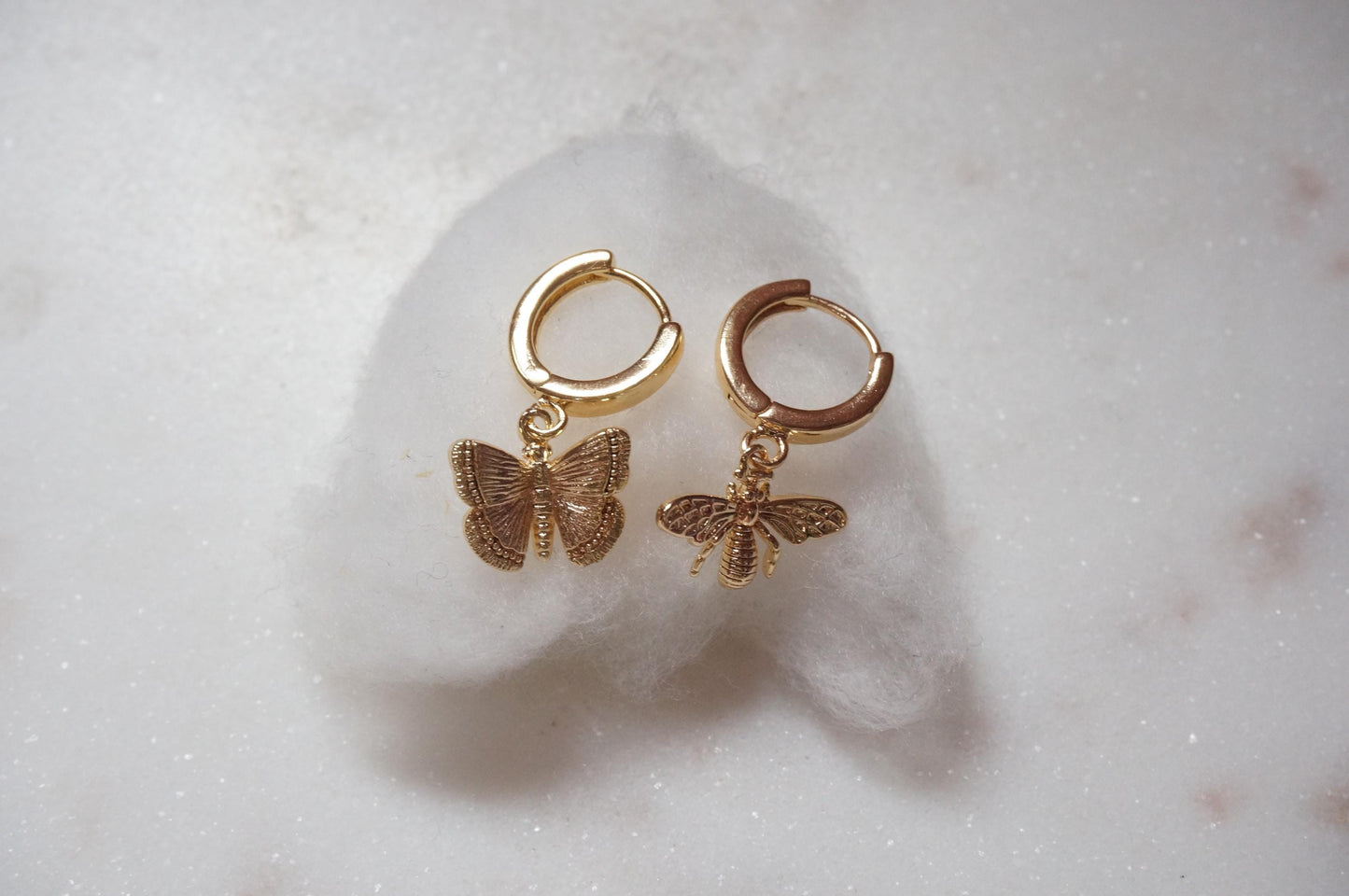 BUMBLE Gold/silver Bee/Butterfly Mix & Match Mini Hoop/Huggie Earrings