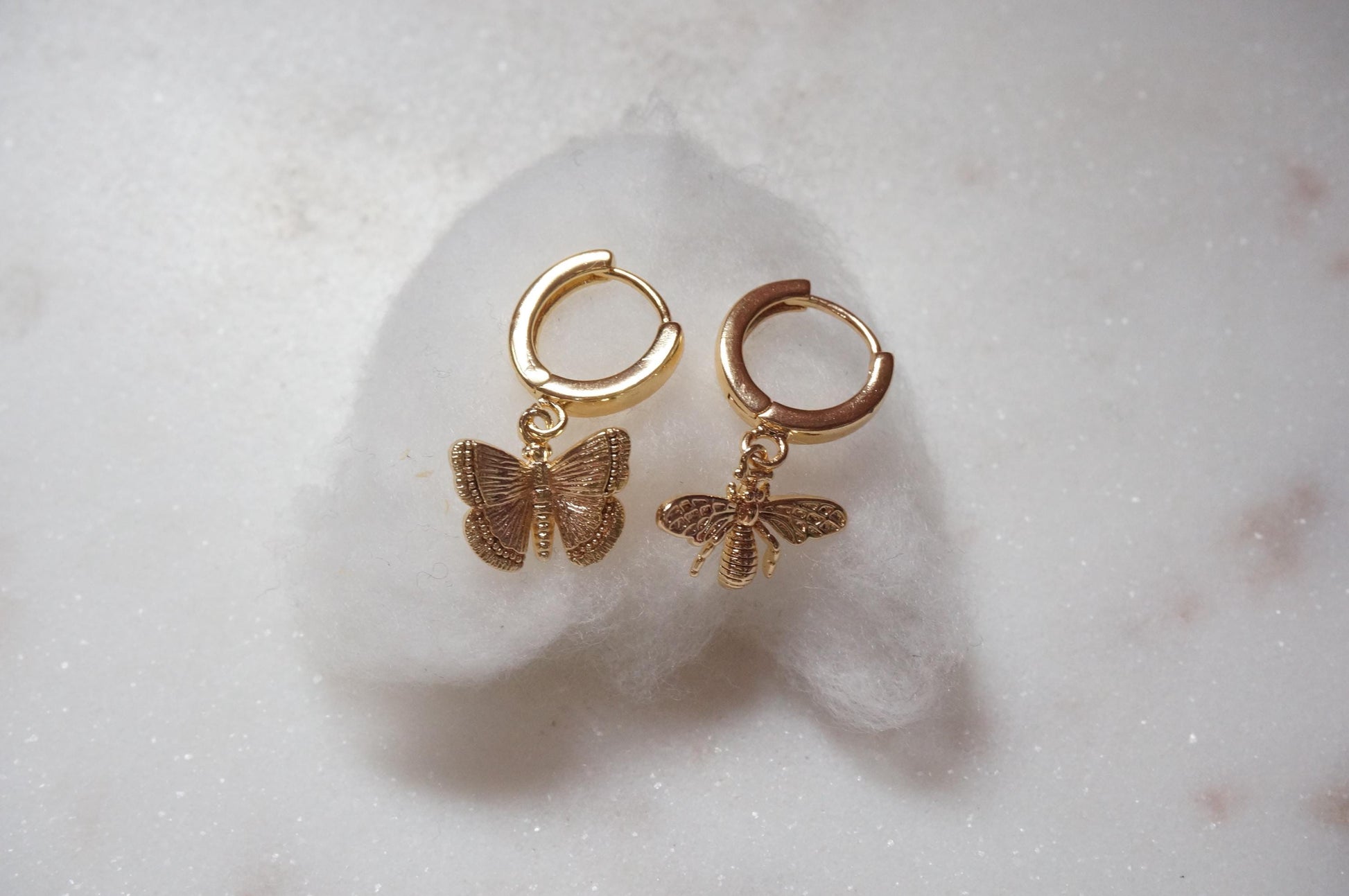 BUMBLE Gold/silver Bee/Butterfly Mix & Match Mini Hoop/Huggie Earrings