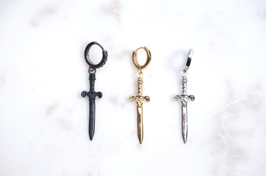 Gold/Silver/Gunmetal Antique Dagger SINGLE Huggie Hoop Earring / Tarot Sword Earring SINGLE
