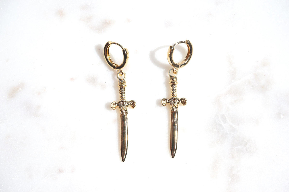 Gold/Silver/Gunmetal Antique Dagger SINGLE Huggie Hoop Earring / Tarot Sword Earring SINGLE