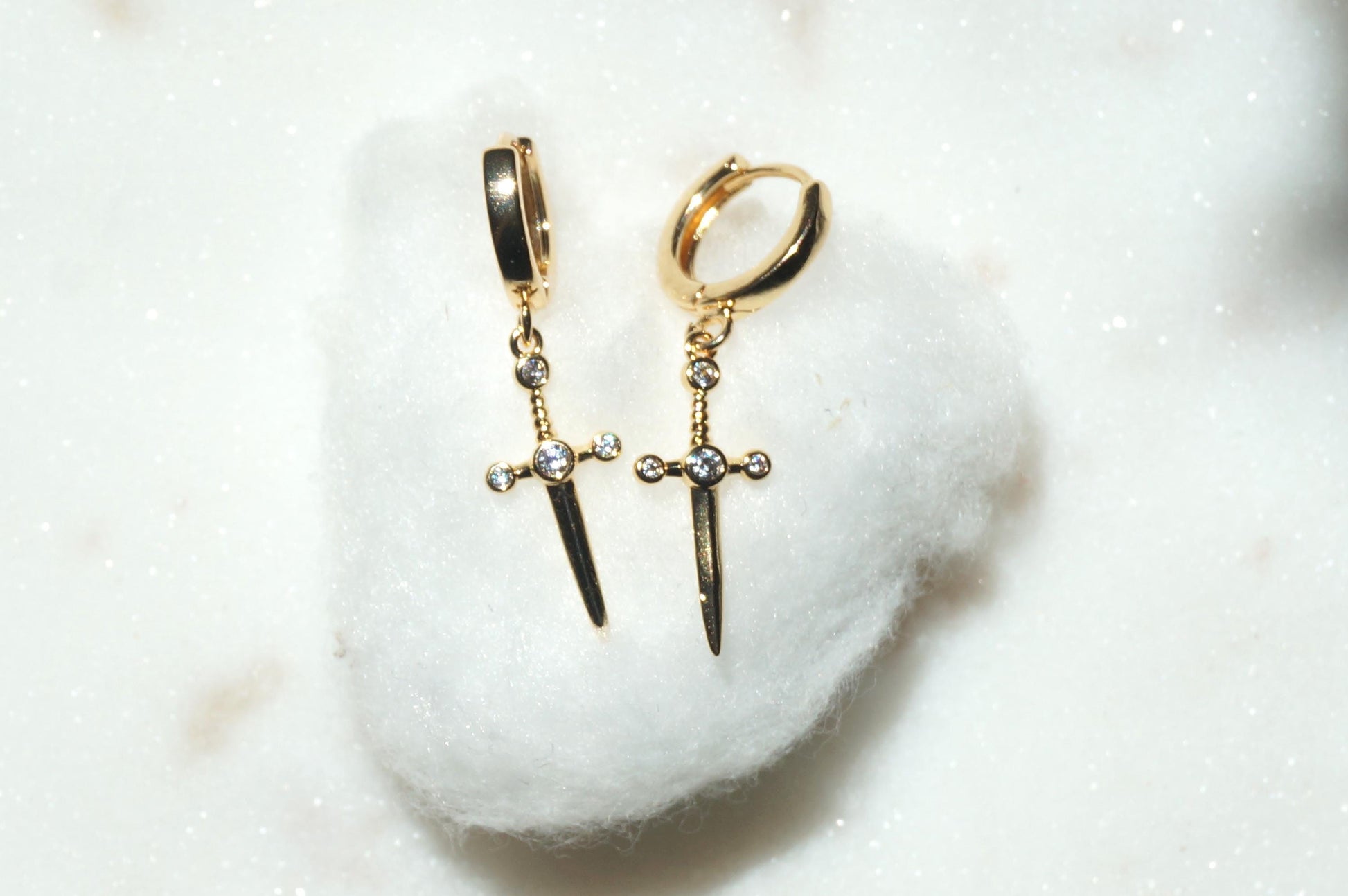 Dainty Dagger Huggies Gold/Silver / Tiny Sword Hoop Earrings