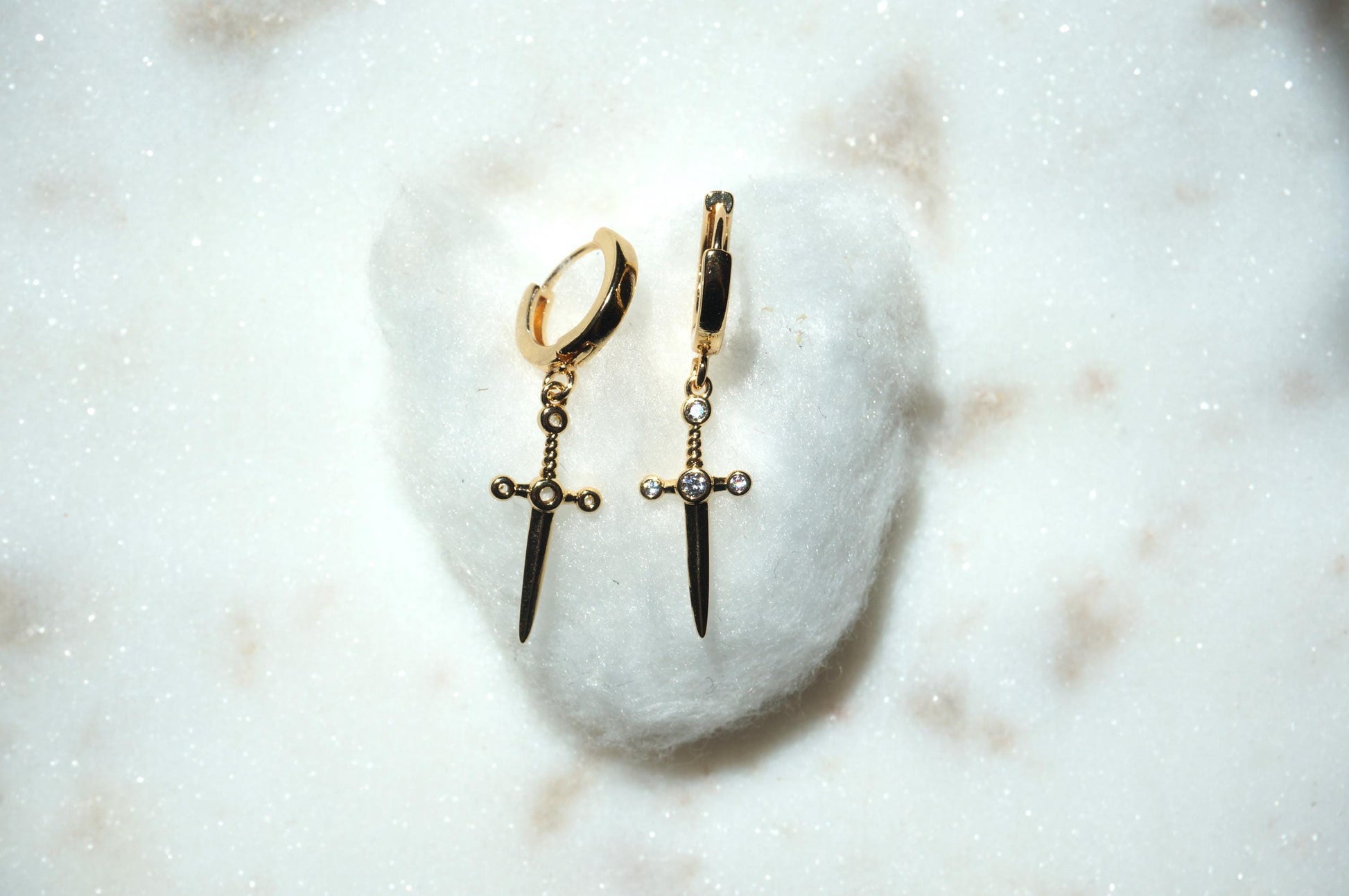 Dainty Dagger Huggies Gold/Silver / Tiny Sword Hoop Earrings