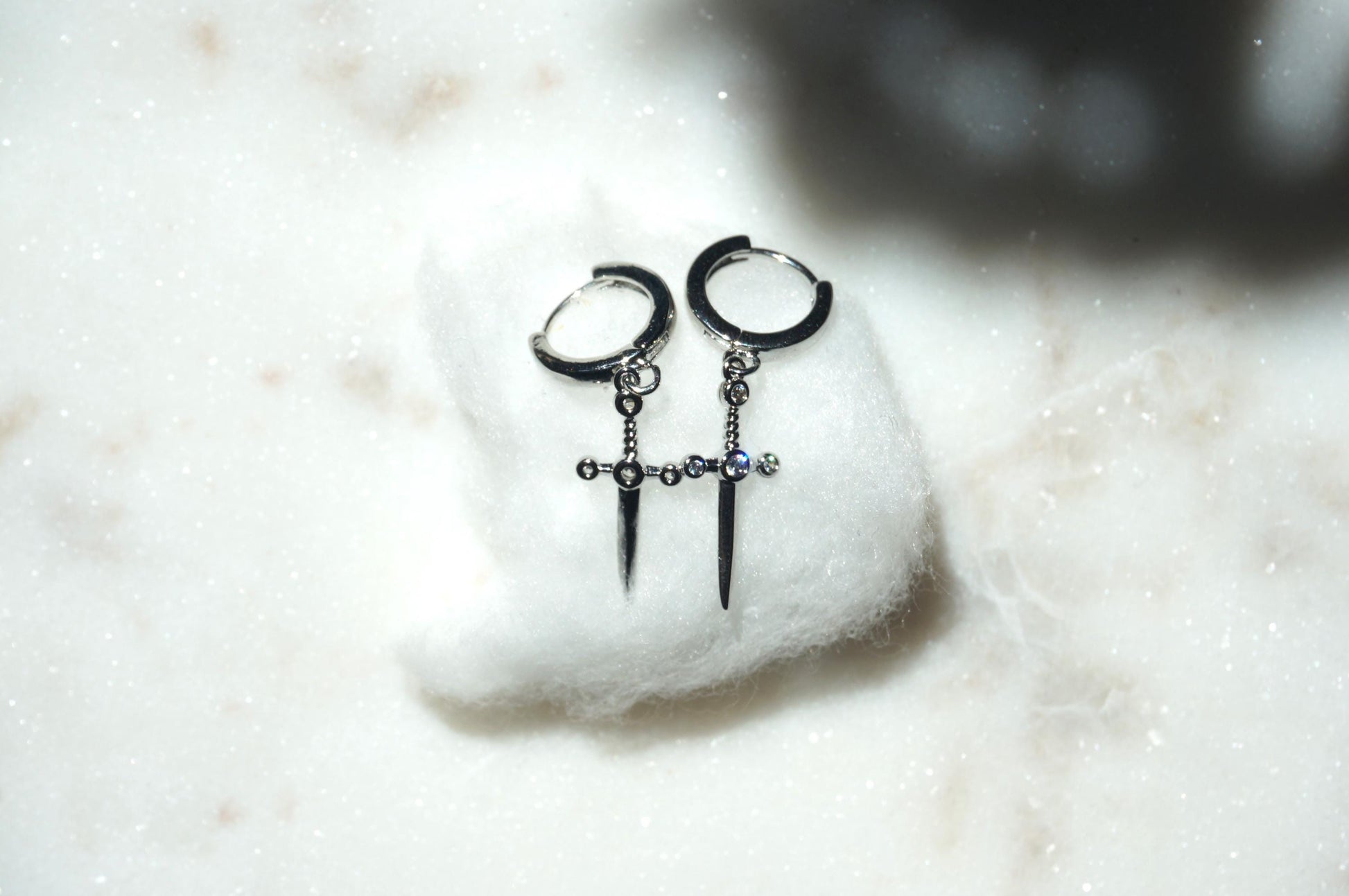 Dainty Dagger Huggies Gold/Silver / Tiny Sword Hoop Earrings