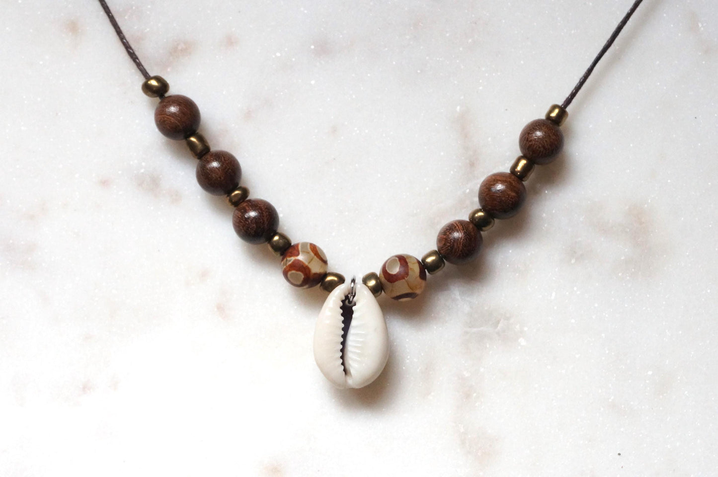 Cowrie Shell Beaded Waxed Cord Necklace