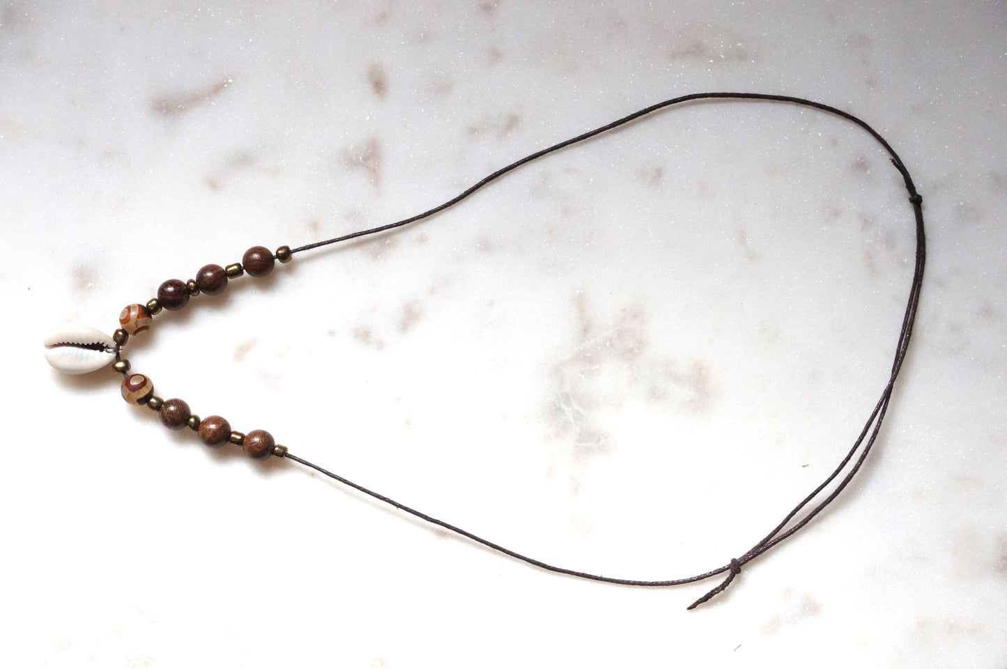 Cowrie Shell Beaded Waxed Cord Necklace