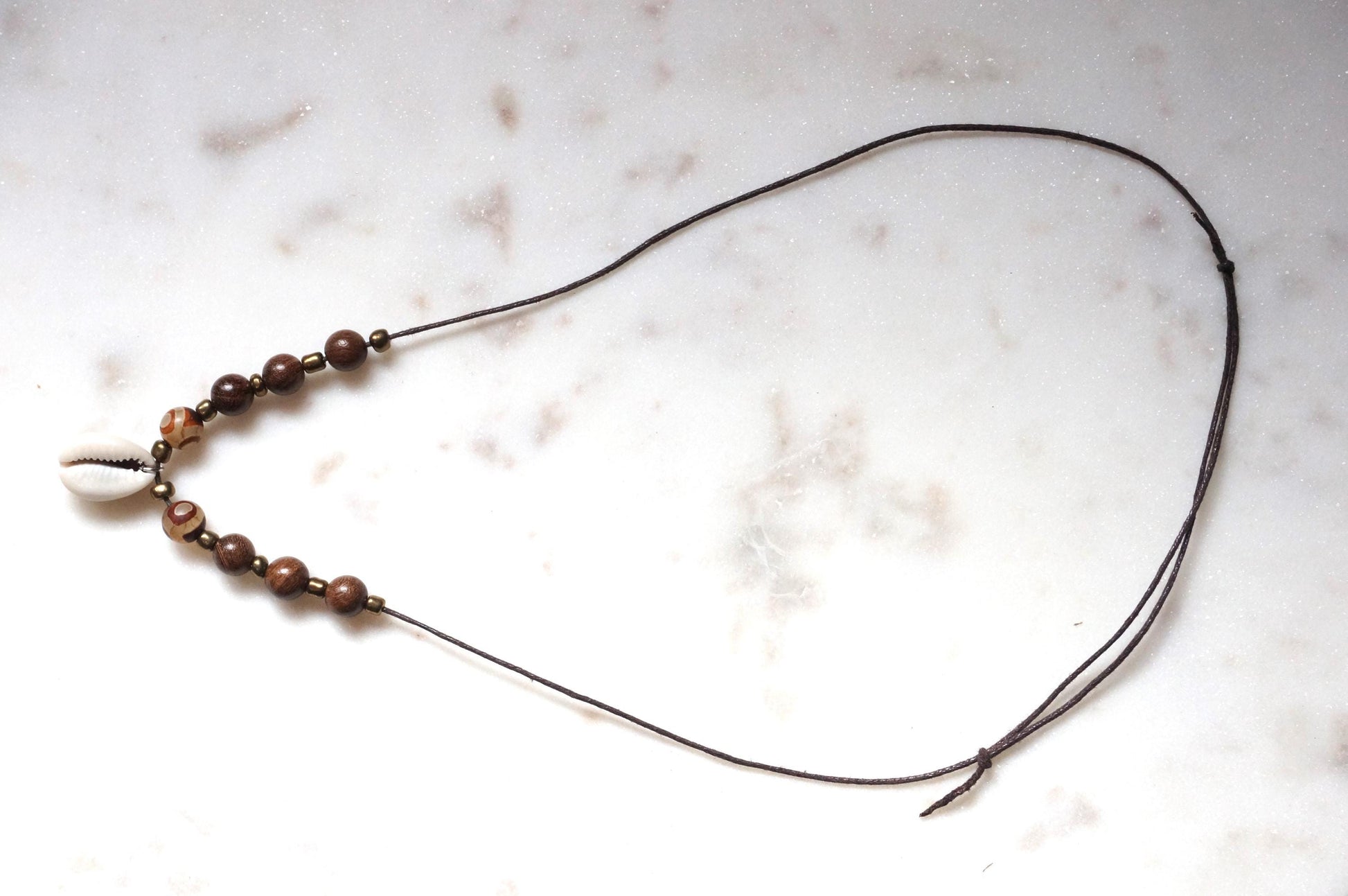 Cowrie Shell Beaded Waxed Cord Necklace