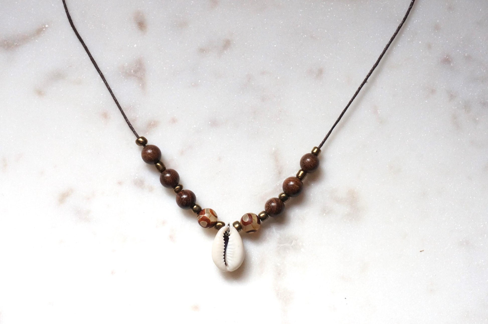 Cowrie Shell Beaded Waxed Cord Necklace